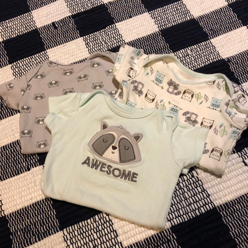 *Host Pick!!! 6-9 Month - Set of 3 Raccoon Onesies